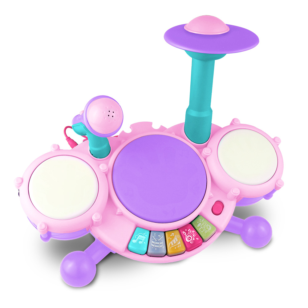 Bateria Show Musical Rosa com luzes e microfone +18 meses