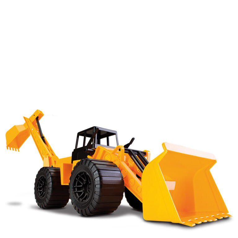 Tópi Trator Retroescavadeira roda livre amarelo